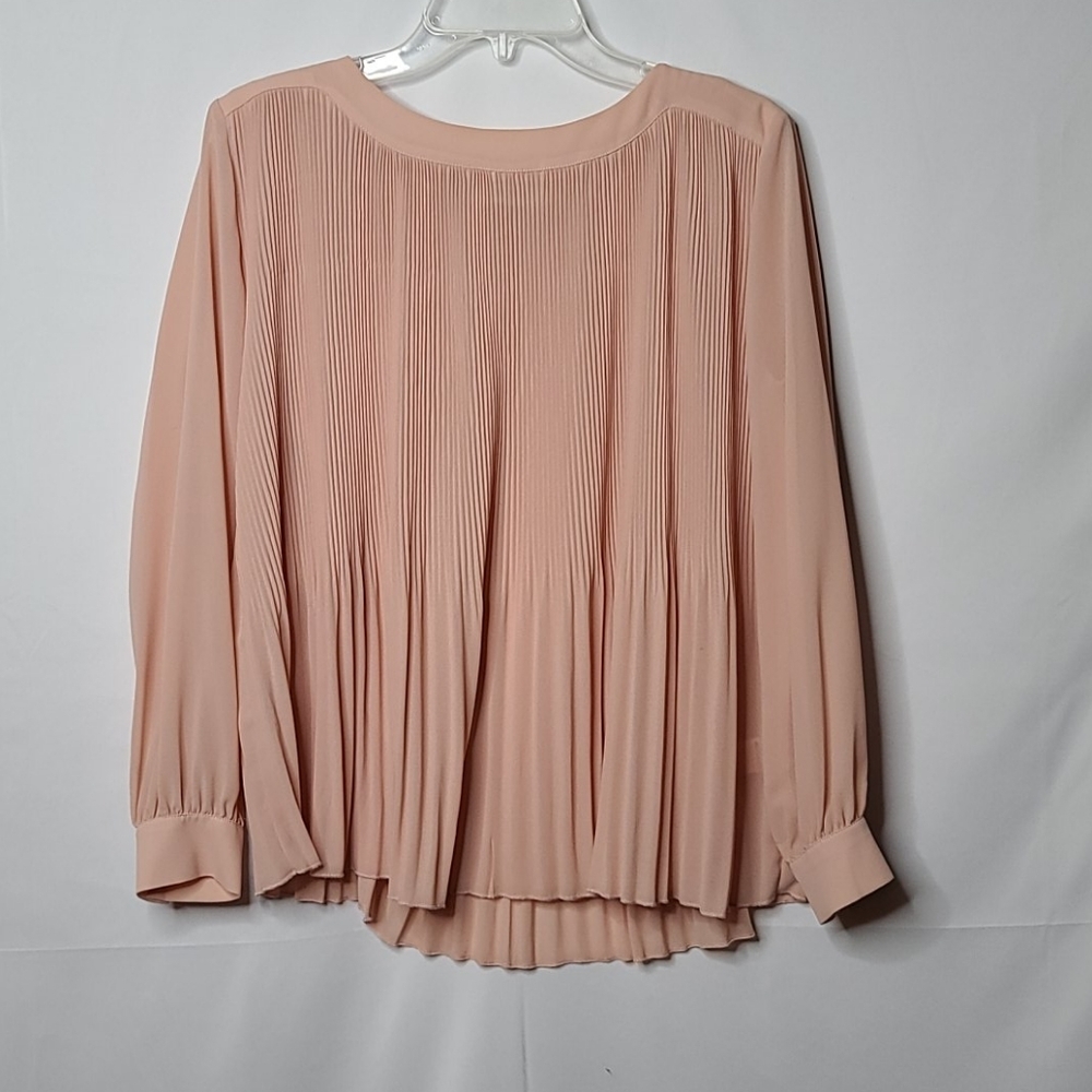 Lynn Adler Crew Neck Pink Accordion Long Sleeve Flowy Blouse Top Sz Medium